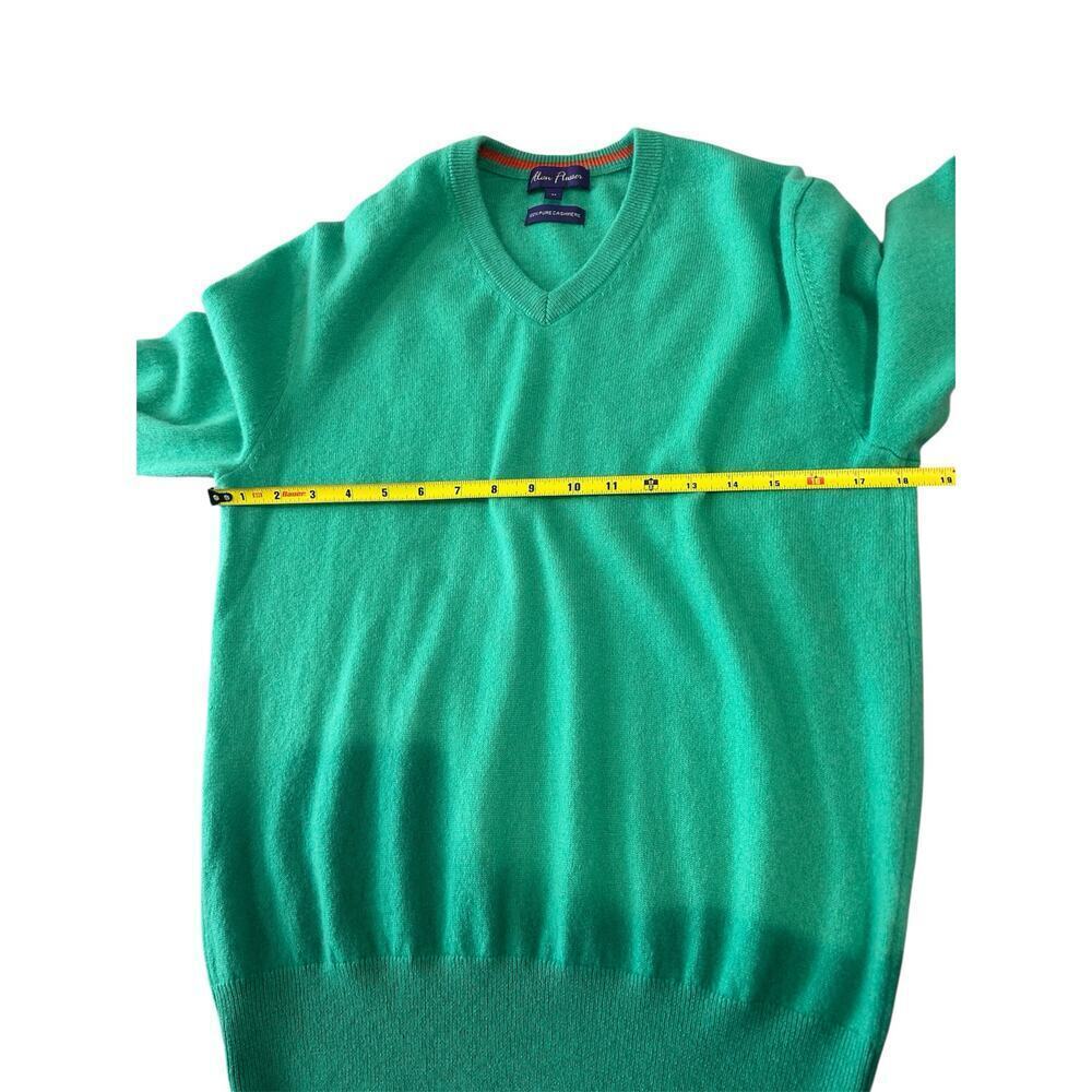 Alan Flusser Men’s 100% Cashmere V Neck Sweater Size M Teal Luxury Knit - Picture 7 of 8